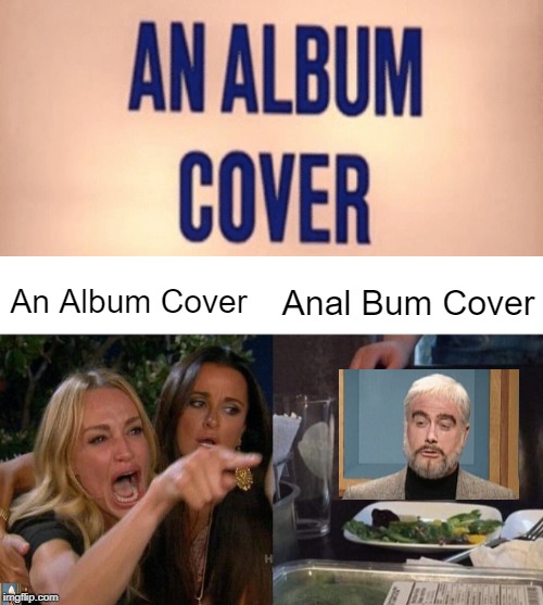 It's lazy but I like it. | Anal Bum Cover; An Album Cover | image tagged in memes,woman yelling at cat,analbumcover,snl,sean connery | made w/ Imgflip meme maker