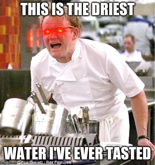 Chef Gordon Ramsay Meme | THIS IS THE DRIEST; WATER I'VE EVER TASTED | image tagged in memes,chef gordon ramsay | made w/ Imgflip meme maker