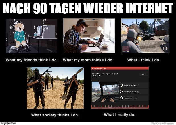 What they think I do | NACH 90 TAGEN WIEDER INTERNET | image tagged in what they think i do | made w/ Imgflip meme maker