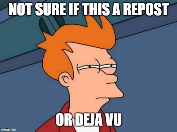 Futurama Fry | NOT SURE IF THIS A REPOST; OR DEJA VU | image tagged in memes,futurama fry | made w/ Imgflip meme maker