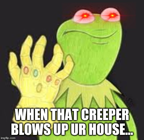angry kermit | WHEN THAT CREEPER BLOWS UP UR HOUSE... | image tagged in kermit the frog | made w/ Imgflip meme maker