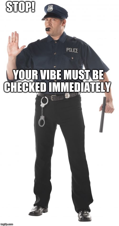 Stop Cop Meme | STOP! YOUR VIBE MUST BE CHECKED IMMEDIATELY | image tagged in memes,stop cop | made w/ Imgflip meme maker