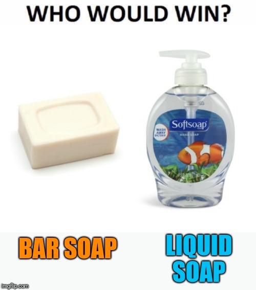And what kind of soap do you use? | LIQUID SOAP; BAR SOAP | image tagged in memes,who would win,soap | made w/ Imgflip meme maker