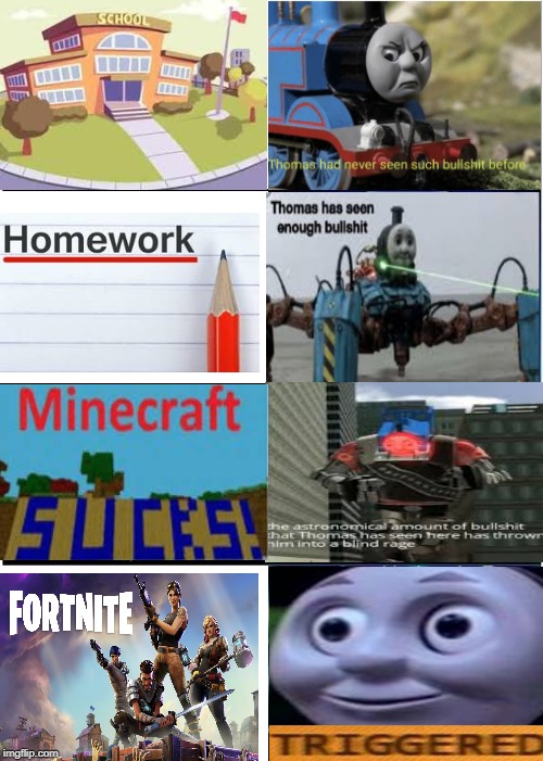 4 stages of losing your shit | image tagged in memes,funny,minecraft,homework,school,fortnite | made w/ Imgflip meme maker
