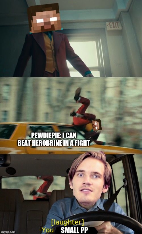 i can beat herobrine in a fight | PEWDIEPIE: I CAN BEAT HEROBRINE IN A FIGHT; SMALL PP | image tagged in pewdiepie,minecraft,funny,memes | made w/ Imgflip meme maker