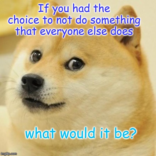 Doge | If you had the choice to not do something that everyone else does; what would it be? | image tagged in memes,doge | made w/ Imgflip meme maker