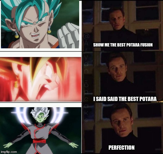 show me the real | SHOW ME THE BEST POTARA FUSION; I SAID SAID THE BEST POTARA; PERFECTION | image tagged in show me the real | made w/ Imgflip meme maker