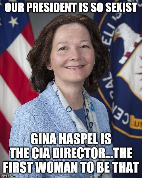 This is just one of many example to prove how our President sucks at being sexist. | OUR PRESIDENT IS SO SEXIST; GINA HASPEL IS THE CIA DIRECTOR...THE FIRST WOMAN TO BE THAT | image tagged in women,president trump,national security | made w/ Imgflip meme maker