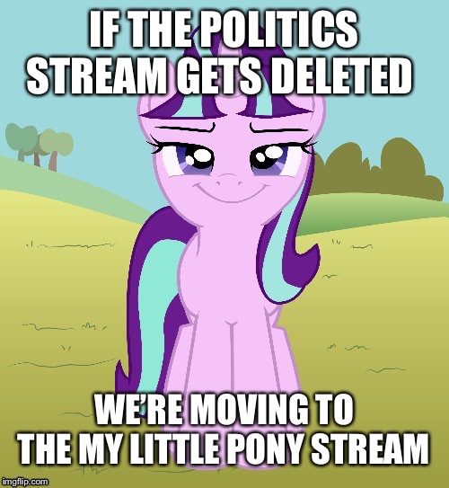 IF THE POLITICS STREAM GETS DELETED WE’RE MOVING TO THE MY LITTLE PONY STREAM | image tagged in don't you starlight glimmer | made w/ Imgflip meme maker