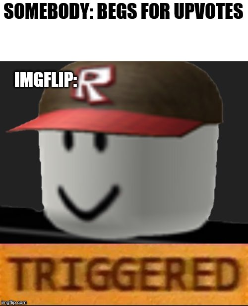 Roblox Triggered | SOMEBODY: BEGS FOR UPVOTES; IMGFLIP: | image tagged in roblox triggered | made w/ Imgflip meme maker