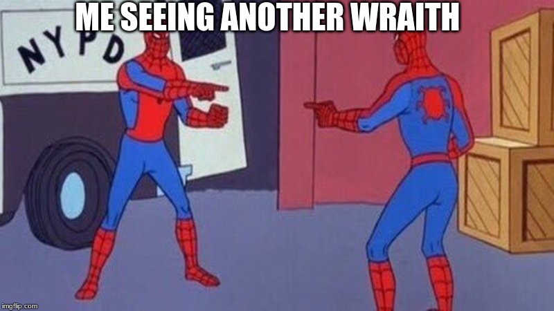 spiderman pointing at spiderman | ME SEEING ANOTHER WRAITH | image tagged in spiderman pointing at spiderman,apex | made w/ Imgflip meme maker
