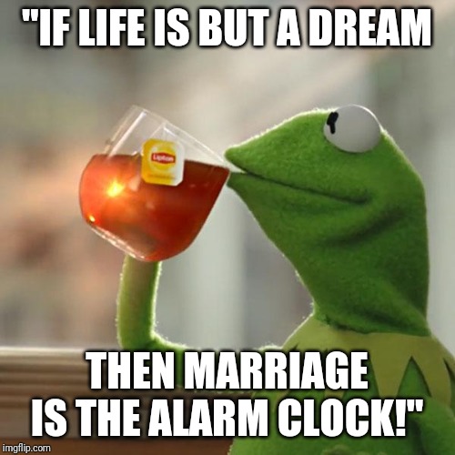 But That's None Of My Business | "IF LIFE IS BUT A DREAM; THEN MARRIAGE IS THE ALARM CLOCK!" | image tagged in memes,but thats none of my business,kermit the frog | made w/ Imgflip meme maker