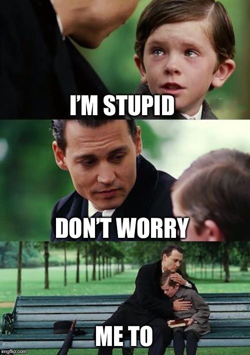 Finding Neverland | I’M STUPID; DON’T WORRY; ME TO | image tagged in memes,finding neverland | made w/ Imgflip meme maker