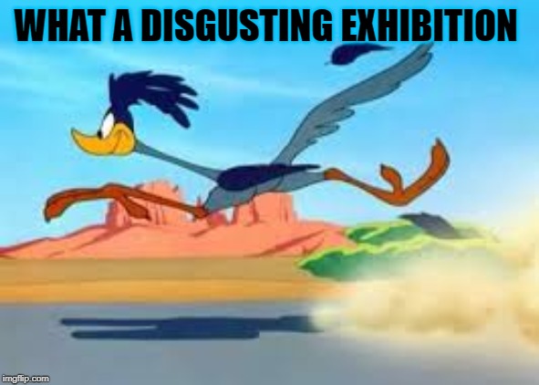 road runner | WHAT A DISGUSTING EXHIBITION | image tagged in road runner | made w/ Imgflip meme maker