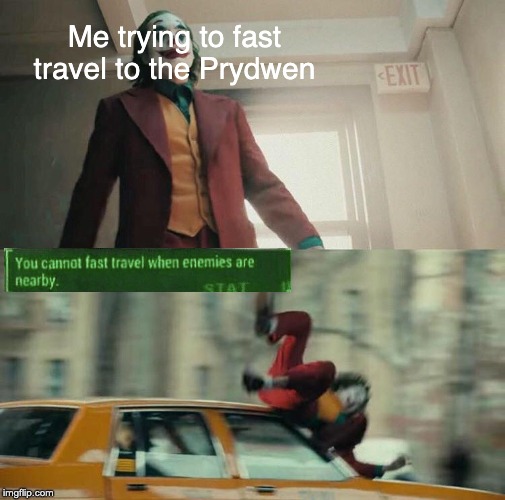 We are the Brotherhood of Steel. | Me trying to fast travel to the Prydwen | image tagged in joaquin phoenix joker car,fallout 4,memes | made w/ Imgflip meme maker
