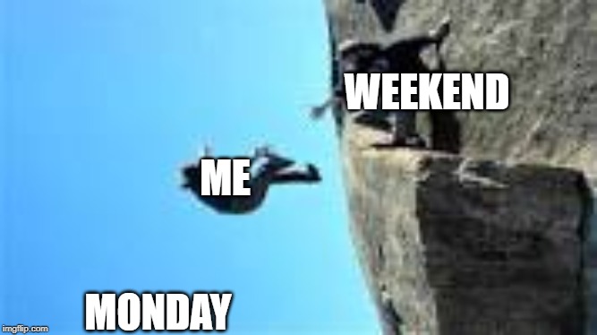 The days of the week | WEEKEND; ME; MONDAY | image tagged in memes,funny,falling | made w/ Imgflip meme maker