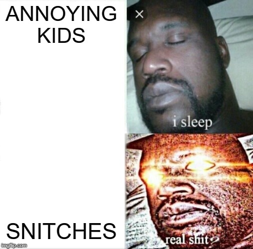 Sleeping Shaq | ANNOYING KIDS; SNITCHES | image tagged in memes,sleeping shaq | made w/ Imgflip meme maker