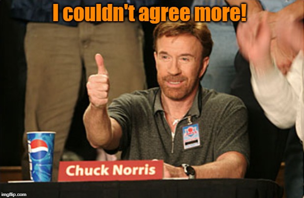 Chuck Norris Approves Meme | I couldn't agree more! | image tagged in memes,chuck norris approves,chuck norris | made w/ Imgflip meme maker