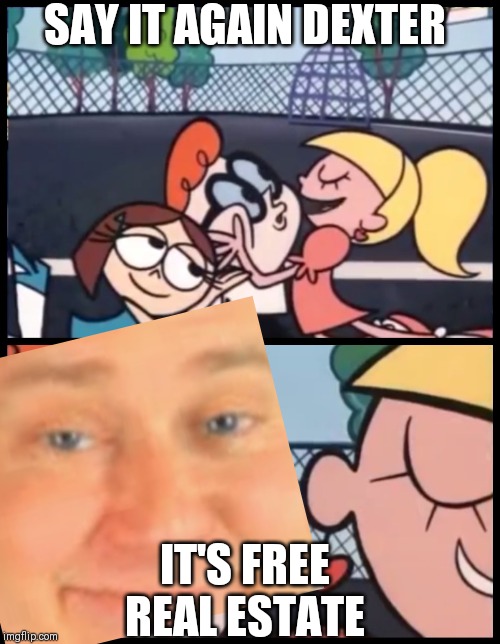 Say it Again, Dexter | SAY IT AGAIN DEXTER; IT'S FREE REAL ESTATE | image tagged in memes,say it again dexter | made w/ Imgflip meme maker
