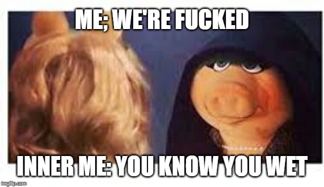 Ms piggy me | ME; WE'RE F**KED INNER ME: YOU KNOW YOU WET | image tagged in ms piggy me | made w/ Imgflip meme maker