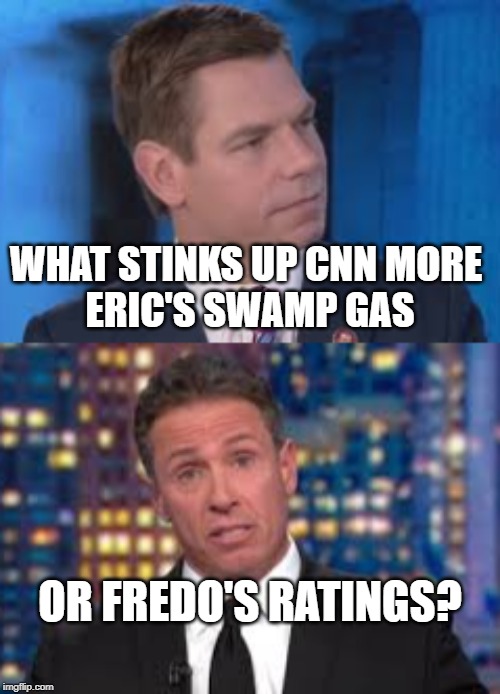 WHAT STINKS UP CNN MORE 
ERIC'S SWAMP GAS; OR FREDO'S RATINGS? | image tagged in cnn fake news | made w/ Imgflip meme maker