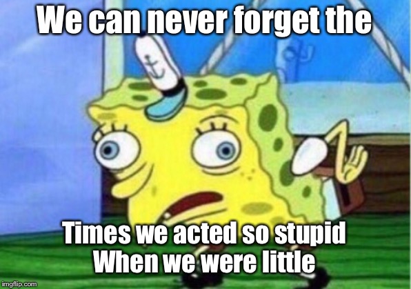 Mocking Spongebob Meme | We can never forget the; Times we acted so stupid
When we were little | image tagged in memes,mocking spongebob | made w/ Imgflip meme maker