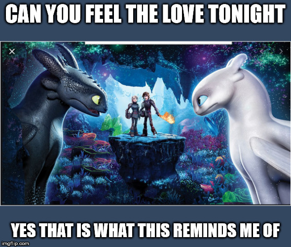 light fury | CAN YOU FEEL THE LOVE TONIGHT; YES THAT IS WHAT THIS REMINDS ME OF | image tagged in light fury | made w/ Imgflip meme maker