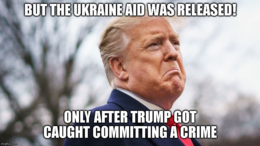 Traitor Trump - You are a Criminal Liar. | BUT THE UKRAINE AID WAS RELEASED! ONLY AFTER TRUMP GOT CAUGHT COMMITTING A CRIME | image tagged in impeach trump,impeach,impeachment,trump impeachment,working for putin,commie | made w/ Imgflip meme maker