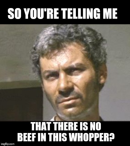 Third World Skeptical Guy | SO YOU'RE TELLING ME; THAT THERE IS NO BEEF IN THIS WHOPPER? | image tagged in third world skeptical guy,memes | made w/ Imgflip meme maker
