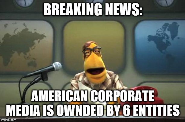 Muppet News Flash | BREAKING NEWS: AMERICAN CORPORATE MEDIA IS OWNDED BY 6 ENTITIES | image tagged in muppet news flash | made w/ Imgflip meme maker