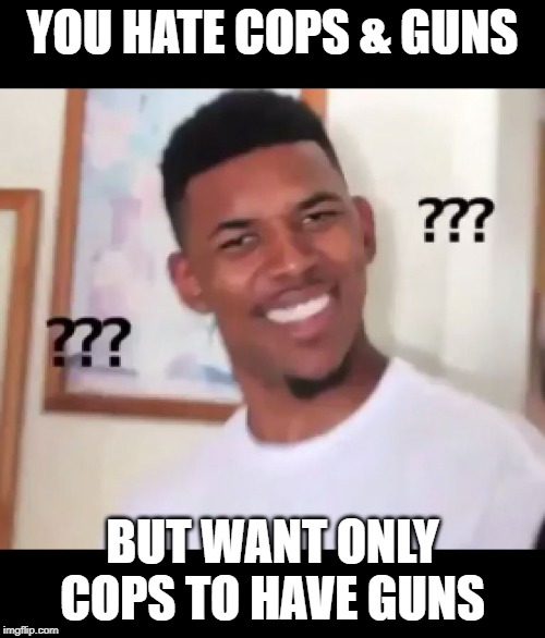 WTF | YOU HATE COPS & GUNS; BUT WANT ONLY COPS TO HAVE GUNS | image tagged in gun control | made w/ Imgflip meme maker