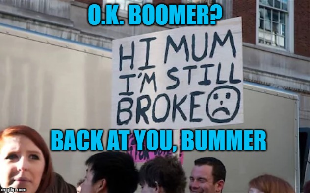Crybaby Millennials | O.K. BOOMER? BACK AT YOU, BUMMER | image tagged in humor | made w/ Imgflip meme maker