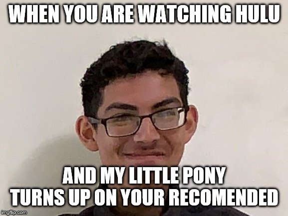 Ethan watches My Little Pony | WHEN YOU ARE WATCHING HULU; AND MY LITTLE PONY TURNS UP ON YOUR RECOMENDED | image tagged in memes | made w/ Imgflip meme maker