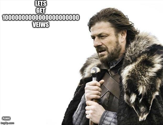 Brace Yourselves X is Coming | LETS GET 10000000000000000000000 VEIWS; PLEASE | image tagged in memes,brace yourselves x is coming | made w/ Imgflip meme maker