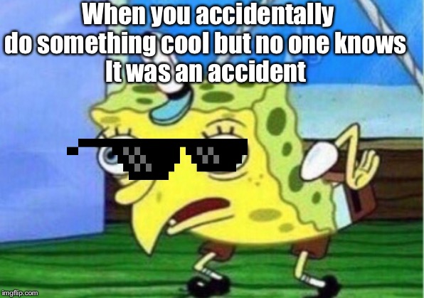 Mocking Spongebob | When you accidentally do something cool but no one knows 
It was an accident | image tagged in memes,mocking spongebob | made w/ Imgflip meme maker