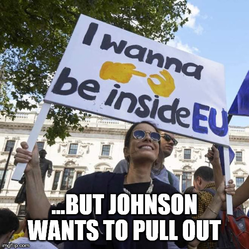 Ewww | ...BUT JOHNSON WANTS TO PULL OUT | image tagged in brexit,boris johnson,uk | made w/ Imgflip meme maker