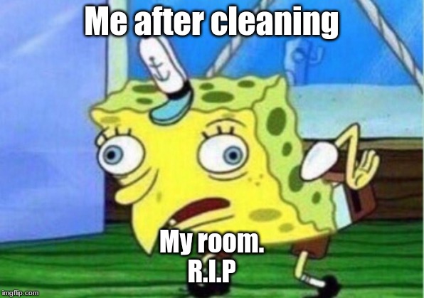Mocking Spongebob Meme | Me after cleaning; My room.
R.I.P | image tagged in memes,mocking spongebob | made w/ Imgflip meme maker