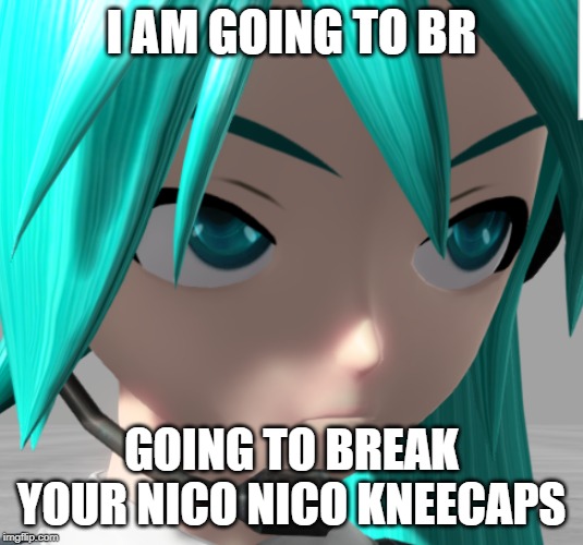 I AM GOING TO BR; GOING TO BREAK YOUR NICO NICO KNEECAPS | image tagged in vocaloid,nico nico nii | made w/ Imgflip meme maker