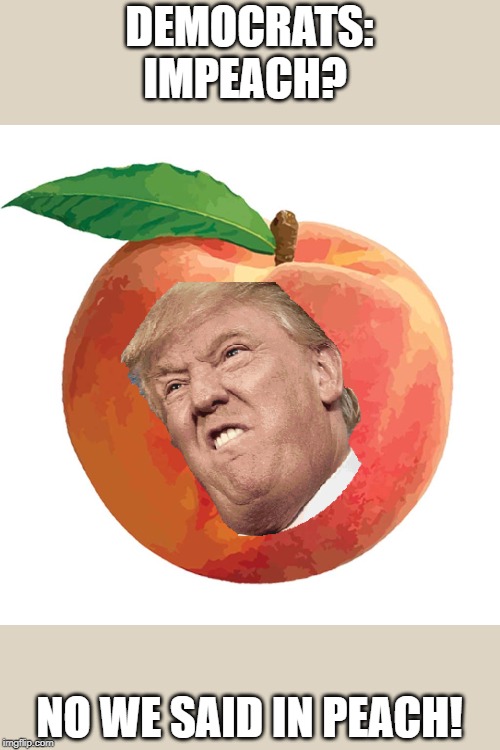 Peach | DEMOCRATS:
IMPEACH? NO WE SAID IN PEACH! | image tagged in peach | made w/ Imgflip meme maker