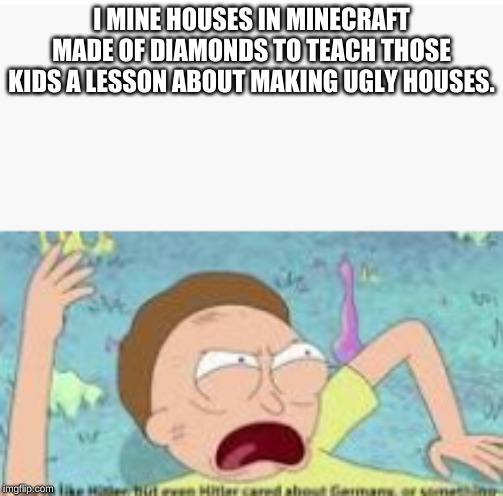 I MINE HOUSES IN MINECRAFT MADE OF DIAMONDS TO TEACH THOSE KIDS A LESSON ABOUT MAKING UGLY HOUSES. | image tagged in your like hitler | made w/ Imgflip meme maker