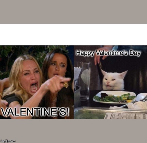 Woman Yelling At Cat | Happy Valentime’s Day; VALENTINE’S! | image tagged in memes,woman yelling at cat | made w/ Imgflip meme maker