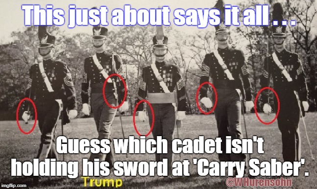 There's always that 20% that never gets the word. | This just about says it all . . . Guess which cadet isn't holding his sword at 'Carry Saber'. @WHurensohn | image tagged in trump military school,trump,military school,cadet | made w/ Imgflip meme maker