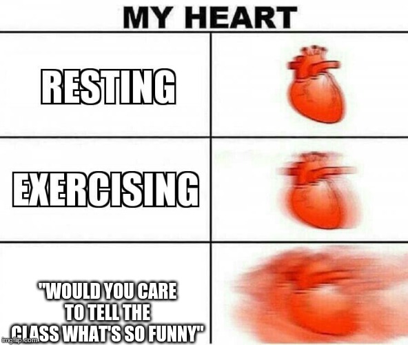 MY HEART | "WOULD YOU CARE TO TELL THE CLASS WHAT'S SO FUNNY" | image tagged in my heart | made w/ Imgflip meme maker