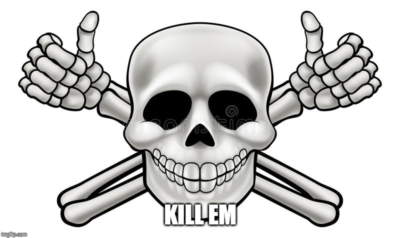 THUMBS UP SKULL AND CROSS BONES | KILL EM | image tagged in thumbs up skull and cross bones | made w/ Imgflip meme maker