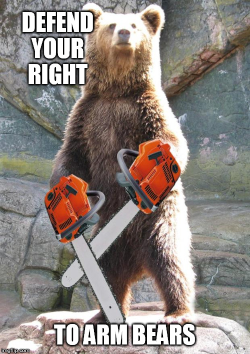 Chainsaw Grizzly | DEFEND YOUR RIGHT TO ARM BEARS | image tagged in chainsaw grizzly | made w/ Imgflip meme maker