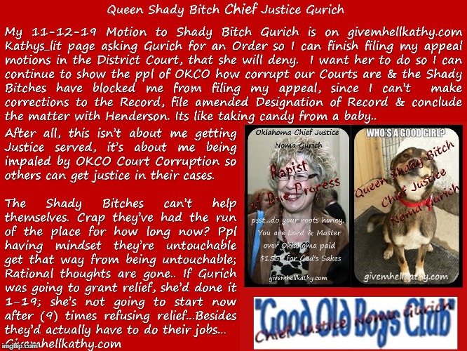 What do you wanna bet Gurich will block appeal #5_Step_Justice_Slide_Lets_DO_IT #Strive_4_Jive_2025 #Justice_Gurich_gotta_go | image tagged in oklahoma,court,corruption,supreme court,judge,tyranny | made w/ Imgflip meme maker