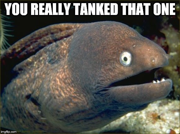 Bad Joke Eel Meme | YOU REALLY TANKED THAT ONE | image tagged in memes,bad joke eel | made w/ Imgflip meme maker