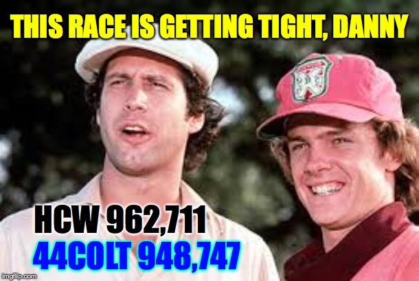 Like my girlfriend's father.  Race to one million points! A 44colt vs Heavencanwait event. Nov. 16 until...whenever ( : | THIS RACE IS GETTING TIGHT, DANNY; HCW 962,711; 44COLT 948,747 | image tagged in caddyshack,memes,heavencanwait,44colt,tight | made w/ Imgflip meme maker