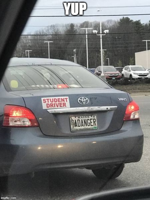 yup | YUP | image tagged in student driver,truth,danger | made w/ Imgflip meme maker