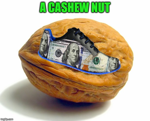 play on words | A CASHEW NUT | image tagged in cashew,nut | made w/ Imgflip meme maker